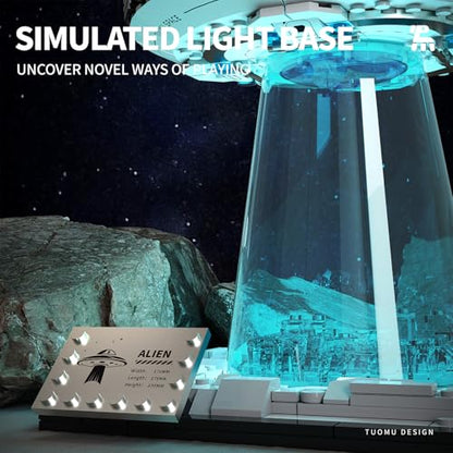 UFO Spaceship Building Block Set, Creative UFO&Alien Building Set, Space Exploration Spaceship Brick, Dual LED Lights and Transparent Base, Model for UFO Lover Collection,Gifts for Ages 8+ - style: T3012