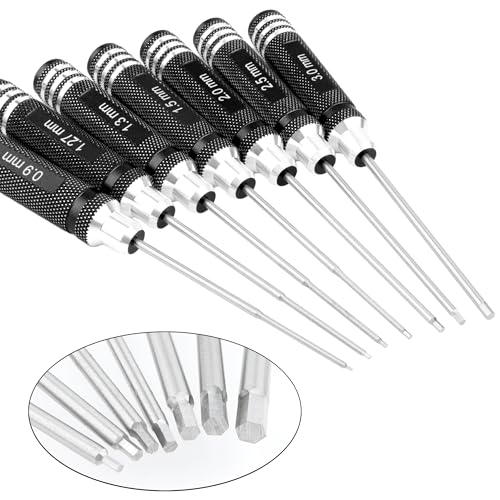 7 Pieces Hex Screw Driver Set 0.9mm 1.27mm 1.3mm 1.5mm 2.0mm 2.5mm 3.0mm Hex Screwdriver Kit RC Repair Tools for Traxxas RC Car Drone Multi-Axis Helicopter Arrma Axial Losi Redcat Racing (Black) - color: Black