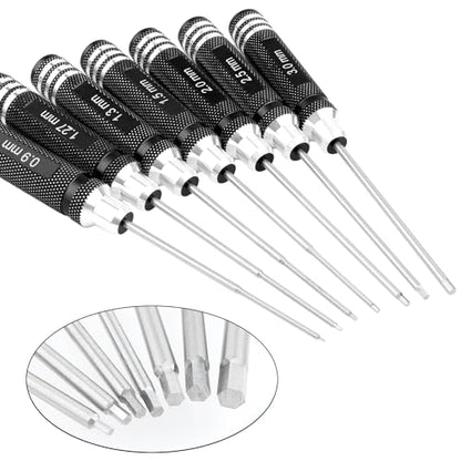 7 Pieces Hex Screw Driver Set 0.9mm 1.27mm 1.3mm 1.5mm 2.0mm 2.5mm 3.0mm Hex Screwdriver Kit RC Repair Tools for Traxxas RC Car Drone Multi-Axis Helicopter Arrma Axial Losi Redcat Racing (Black) - color: Black