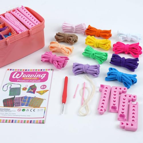QPOU Weaving Loom Kit for Girls - Creative Toy Gift for Kids Ages 6-8 8-12, DIY Craft Kit to Make Potholders and Bracelets, Arts and Crafts Knitting Set for Beginners