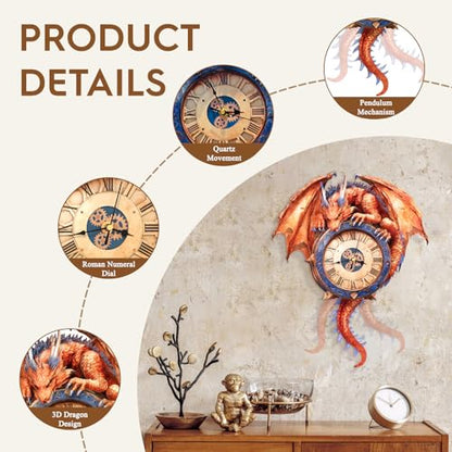 3D Puzzles for Adults Wooden Fire Dragon Puzzle Clock Adult Crafts - color: Fire Dragon Clock
