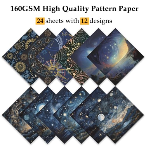 Scrapbook Paper, 24 Sheets 6"×6” 160gsm Single-Sided Patterned Cardstock - color: 24 sheets-celestial whispers
