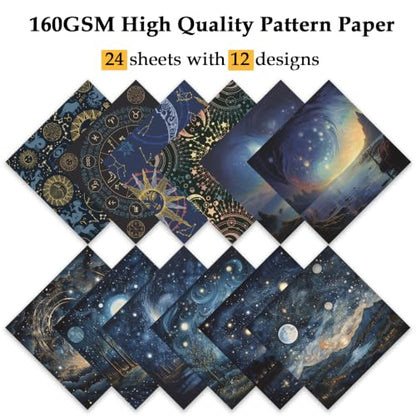 Scrapbook Paper, 24 Sheets 6"×6” 160gsm Single-Sided Patterned Cardstock - color: 24 sheets-celestial whispers