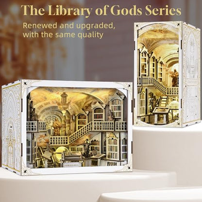 MiniCity Library of Gods Book Nook Kit, DIY Wooden Bookshelf Model with LED - color: Library of Gods Max