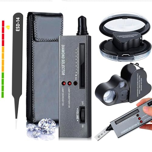 High Accuracy Diamond Tester,Jewelry Diamond Detector Gem Pen 30X 60X Illuminated Eye Loupe Mini Led Foldable Magnifying Jewelry Distinguish Tool and Tweezers