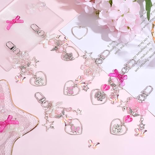 SUNNYCLUE 1 Box 171Pcs Small Bow Bag Charms Keychains Making Kit Love Romantic Bowknot Beads Pink Bow Beads Acrylic Glass Spacers Charm for Handbag Purse Bag Craft DIY Accessories Decorations Women - style: Bow 2