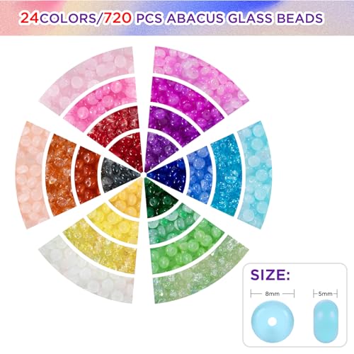 Funtopia Rondelle Glass Beads for Jewelry Making, 720pcs Abacus Glass - color: #2 24 Colors with Crackle Patterns, size: 5X8mm