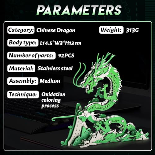3D Metal Puzzle Mechanical Model Kit Green Dragon Stainless Steel - color: A7-green Dragon