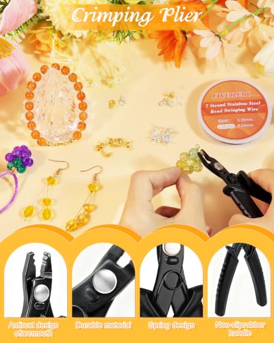 1950 Pcs Jewelry Making Cord End Kit,Crimp Tube Beads with Organizer Box,Includes Crimp Beads, Cover, Lobster Clasp,Jump Ring,Wire Guardians,Crimping Pliers & Beading Wire for Bracelets Necklace
