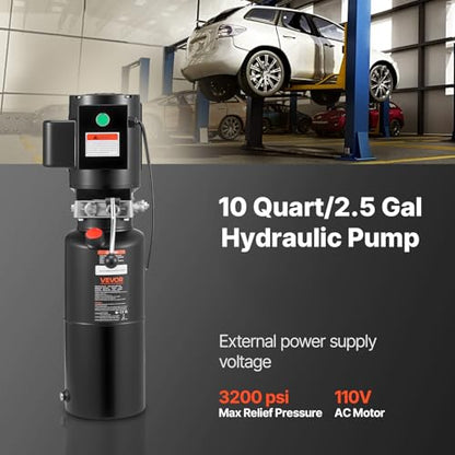 Vevor 110V 10 Quart Hydraulic Power Unit Automotive Hydraulic Pump Dump Trailer Vehicle Mounted Lifter Auto Shop Repair Car Lift Power Unit for Two and Four Post Lift Auto Hoist - size: 10 Quart, style: Single Acting