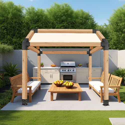VEVOR Pergola Kit, 4x4 Inch Pointed-Roof Pergola Brackets for 3.5x3.5 in Lumbers in Actual Size, 3-Way / 4-Way Gazebo Bracket with Post Bases & Ridge Brackets for Outdoor Pergolas Gazebo Shed, 14 Pcs - size: 4PC 3Way+4PC 2Way+2PC Riddge +4PC Base 4*4 SET
