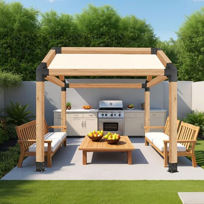 VEVOR Pergola Kit, 4x4 Inch Pointed-Roof Pergola Brackets for 3.5x3.5 in Lumbers in Actual Size, 3-Way / 4-Way Gazebo Bracket with Post Bases & Ridge Brackets for Outdoor Pergolas Gazebo Shed, 14 Pcs - size: 4PC 3Way+4PC 2Way+2PC Riddge +4PC Base 4*4 SET