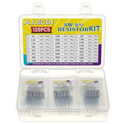 3W Carbon Film Resistor Kit from 1 Ohm to 1M Ohm 25 Values 3 Watt 5% Resistors Assortment - size: 3W