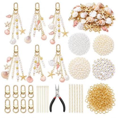 Mavsigak 776 Pcs DIY Keychain Making Kit, Seashell Key Chain Craft Set with Starfish Seahorse Pearl Letter Beads, Keychain Clips and DIY Accessories for Backpacks Purse Tote Bag Charm Kit