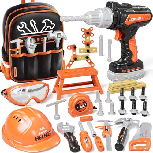 KidBloom Kids Tool Set, 50 Pcs Construction Toys, Toys for 3 Year Old Boys - color: Orange
