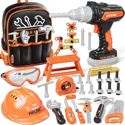 KidBloom Kids Tool Set, 50 Pcs Construction Toys, Toys for 3 Year Old Boys - color: Orange