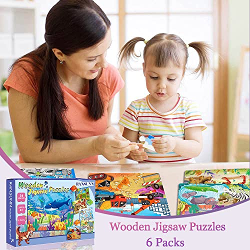 Puzzles for Kids Ages 3-5 24 Piece Wooden Puzzles 6 Pack