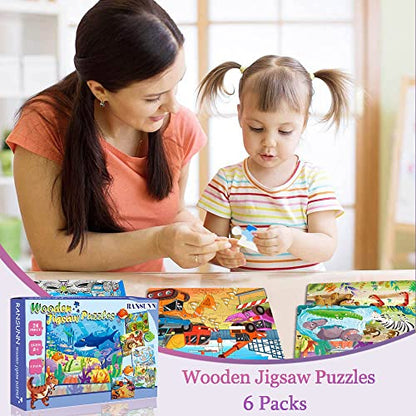 Puzzles for Kids Ages 3-5 24 Piece Wooden Puzzles 6 Pack