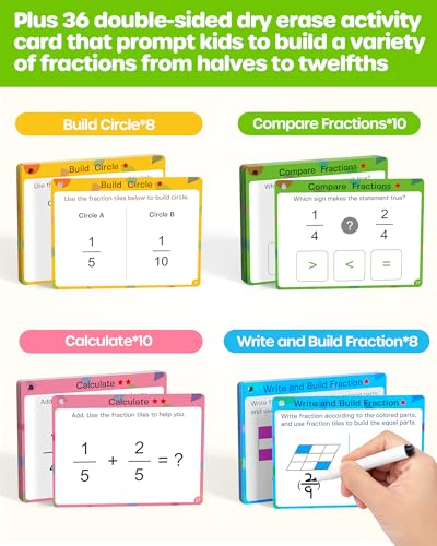 D-FantiX Wooden Fraction Educational Puzzle, Fraction Manipulatives Set