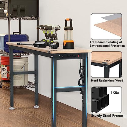 WORKPRO 72" Adjustable Workbench, Rubber Wood Top, 3000 LBS Capacity - size: 6FT workbench