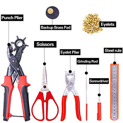 Glarks Heavy Duty Adjustable Metal Hole Punch Pliers Revolving Leather Belt Hole Punch with Eyelet Pliers Tool Kit for Belt, Watch Bands, Saddle, Shoes, Crafts - style: Hole Punch Plier with Eyelet Plier