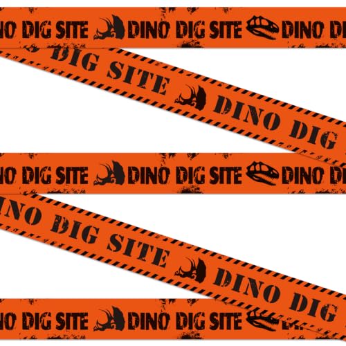 Nuanchu 2 Rolls 3'' x 98 Feet Dino Dig Site Caution Tape Party Decorations - style: Orange Dino Dig Site Caution
