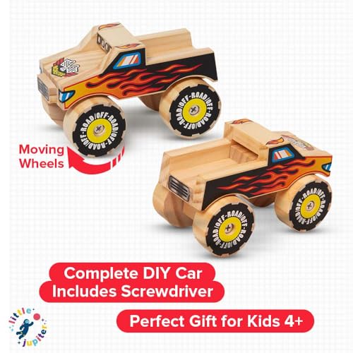 Little Jupiter DIY Wooden Kits w/Stickers - Kids Building Kit - Stem Toys for Ages 4-7 - Wood Crafts for Kids - Woodworking Kits (Monster Truck 1) - size: Monster Truck #1