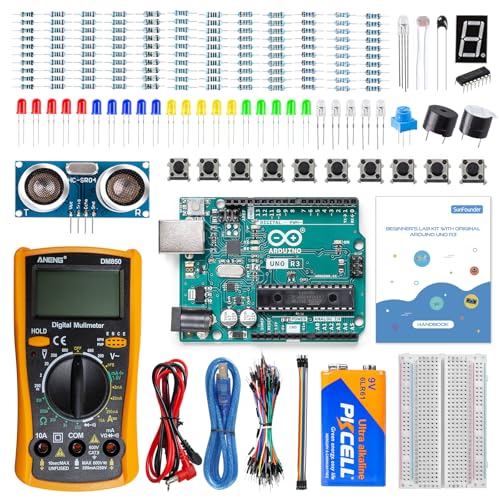 SunFounder Beginner's Lab Starter Kit with Original Arduino Uno R3 REV3 Multimeter 34 Projects 40+ Video Courses Breadboard, RoHS Compliant, for Beginners & Engineers