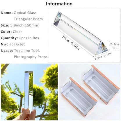 4pcs 6 inch Clear Optical Lens Glass Triangular Prism for Photography - size: 6 inch