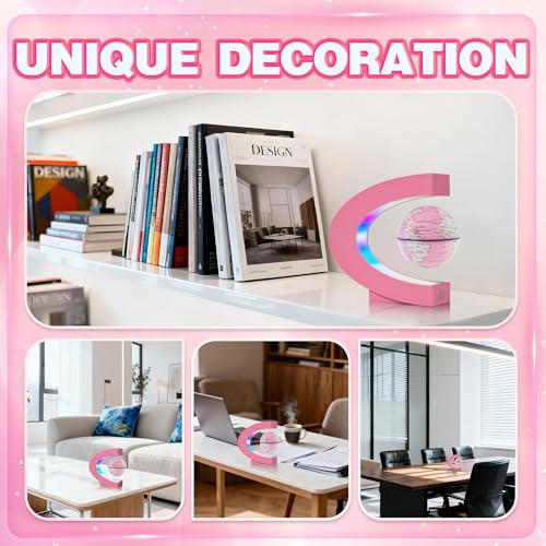 Flagest Magnetic Levitation Floating Globes with LED Lights, C Frame Floating Globe Lamp, Cool tech Gadgets for Home Office Desk Accessories, Gifts for Women, Ladies, Girls, Teachers, Colleagues(Pink) - color: Pink