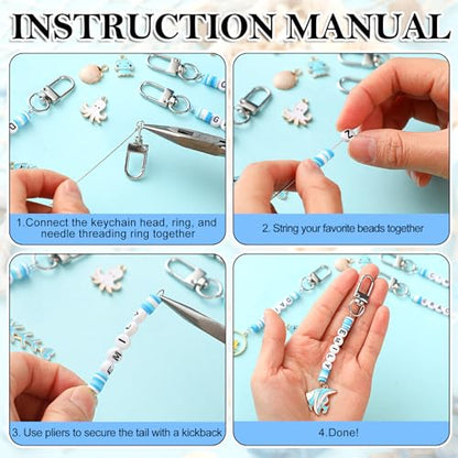 Tondiamo 2823 Pcs Ocean Keychain Making Kit Seashell Bag Charm Beach DIY Craft Sea Themed Key Ring Starfish Mermaid Charms Letters Beads String for Gift Jewelry Key Ring Backpack Accessories - style: Marine