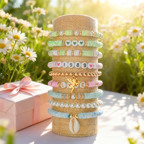 Sunlode Clay Beads Bracelet Making Kit, 3 Boxes 15,000PCS Boho Color with Letter Beads, Charms and Elastic Strings, DIY Jewelry Set for Friendship Bracelets Crafts Gift - style: Boho Chic