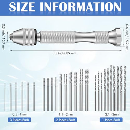 Zhehao 59 Pcs Hand Drill Bits Set Micro Drill Bit Set for Crafts, Silver - color: Silver