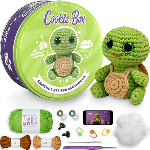 Cookie Box Crochet Kit for Beginners, Turtle Hugo - color: Green