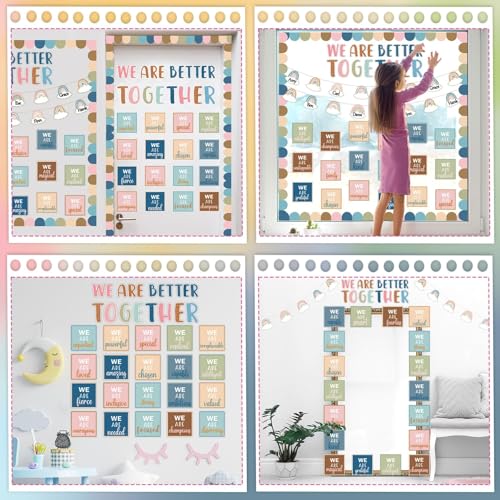 QOUBAI Boho Affirmation Station Bulletin Board Set Motivational Together We are Better Bulletin Board Inspirational Positive Sayings Cutouts Classroom Decor for Back to School Decor Wall Door - style: Boho Affirmation Station