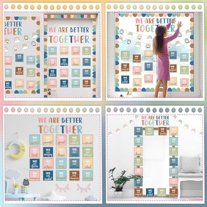 QOUBAI Boho Affirmation Station Bulletin Board Set Motivational Together We are Better Bulletin Board Inspirational Positive Sayings Cutouts Classroom Decor for Back to School Decor Wall Door - style: Boho Affirmation Station