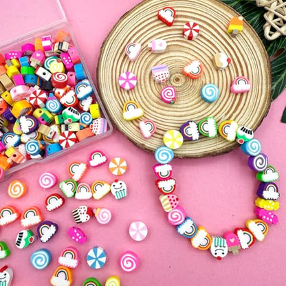 200pcs Candy Polymer Clay Beads, Mixed Rainbow Charm Spacer Beads for Bracelet Necklace DIY Jewelry Making (Candy Rainbow) - color: Candy Rainbow