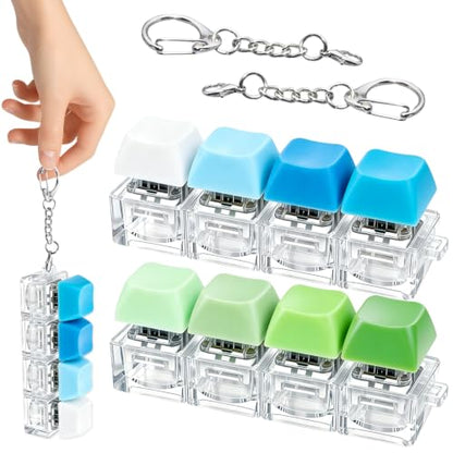 2 PCS Keyboard Fidget Toy, Decompression Button Clicker Keychain, Portable Tactile Sensory Toys, Stocking Stuffers for Stress Relief, Autism, ASMR, Adults, Teens - color: Green+blue