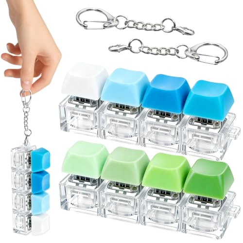 2 PCS Keyboard Fidget Toy, Decompression Button Clicker Keychain, Portable Tactile Sensory Toys, Stocking Stuffers for Stress Relief, Autism, ASMR, Adults, Teens - color: Green+blue