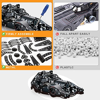 Erector Sets for Boys Age 8 9 10 11 12-16 and Older, 332 Pcs Batman Model Car Building Set for Kids Ages 8-12 Year and Up Metal STEM Educational Toy for Kids Boys Girls or Adults - style: Batmobile Model