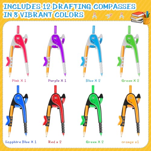 Zonon 12 Pcs Student Math Geometry Compass Bulk 6 Inch Drawing Tool Set