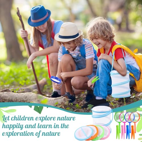 8 Sets Mini Butterfly Cage for Kids with Magnifier and Tweezer Butterfly Catching Kit Outdoor Explorer Kit Butterfly Habitat Net Insect Mesh Cages Butterfly Enclosure Bug Pop Terrarium up