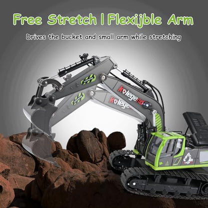 kolegend Remote Control Excavator Toy 16 Inch, 11 Channel RC Construction Vehicles Hydraulic Haulers Digger Toys Gift for 6 7 8 9 10 Years Old Kids Boys - color: Green