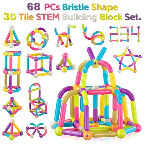 Contixo ST2 Kids Magnetic Stix Stick 68 PCs 3D Building Blocks STEM Construction Playboards Creativity, Imagination, Recreational, Educational for Children Toddler, 3+ Year Old Boys and Girls - style: STEM-68pcs