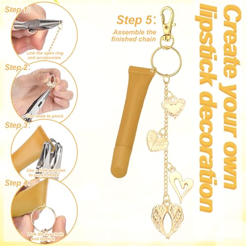 VioraWhite 213 Pcs Gold Keychain Making Kit Summer Bag Charm Kit Lip Gloss Keychain 100 Enamel Charms 32.81 ft Gold Chains for DIY Crafts Women - style: Gold