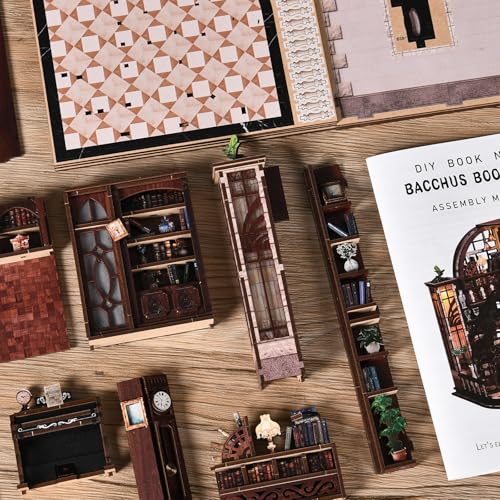 DIY Book Nook Kit with LED Light, Miniature Dollhouse, 3D Wooden Puzzle, Bookshelf Insert Decor Craft Gift (Bacchus Bookstore) - style: Bacchus Bookstore