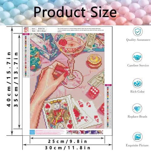Pink Diamond Art Kits for Adults,Poker Diamond Painting Kits 12X16 in - color: Cocktail Lucky Poker