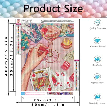 Pink Diamond Art Kits for Adults,Poker Diamond Painting Kits 12X16 in - color: Cocktail Lucky Poker