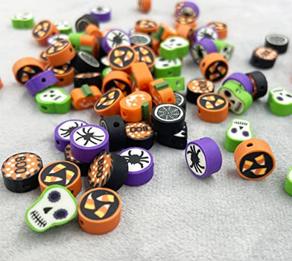 100 Pcs Halloween Handmade Polymer Clay Beads, 10mm Ghost Pumpkin Spider Polymer Clay Spacer Beads for Women Jewelry Making DIY Charms Bracelet Necklace Hair Clip Accessories Handmade Craft - color: halloween