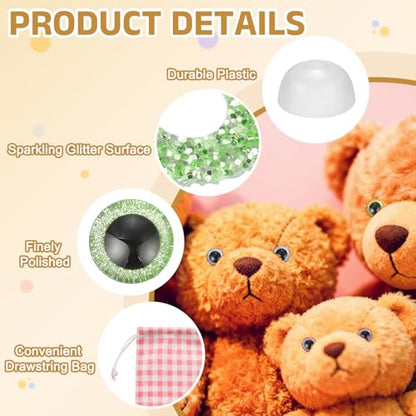 MECCANIXITY 12 Pcs Glitter Safety Eyes, 9mm Plastic 3D Crochet Doll Eyes with Washers and Drawstring Bag for Puppet Bear DIY Crafts Stuffed Animals Making Supplies, Light Green - color: Light Green